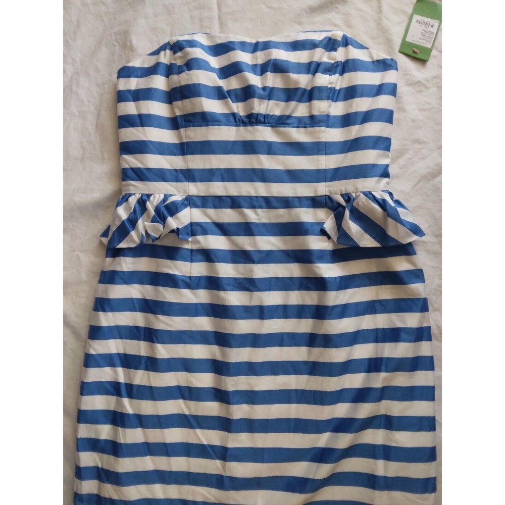 Lilly Pulitzer Maybell Dress Blue Swizzle Stripe Strapless Peplum Womens Size 10 - Picture 4 of 13
